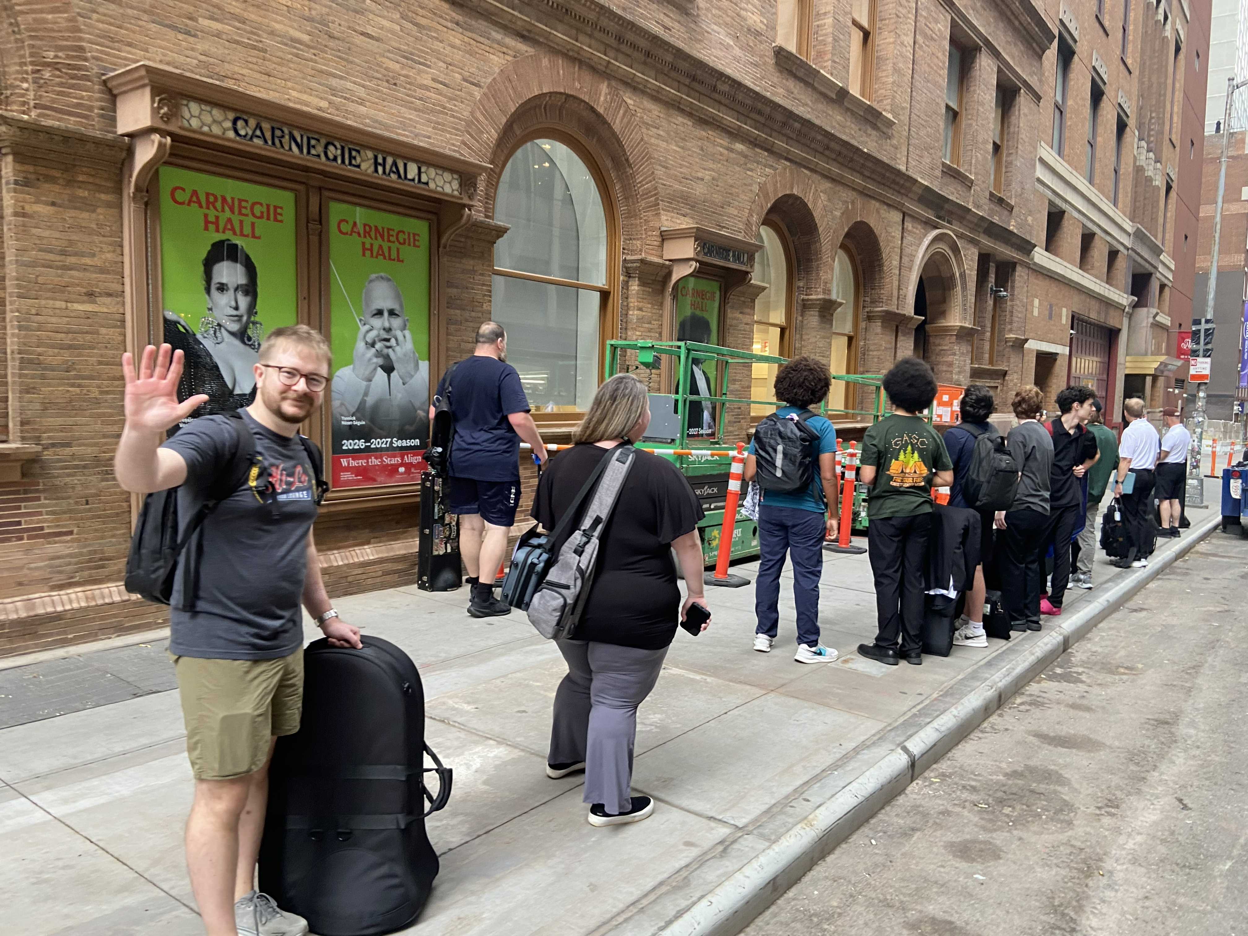 A photo of Classic City Band members waiting to go in the stage door of Carnegie Hall. Taken on July 28, 2026 by David Floyd